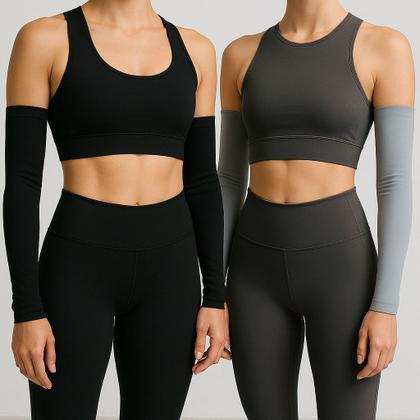 Imagem de Manguito Esportivo UV50 com Proteção Solar  Kit 2 Pares Preto e Cinza para Corrida e Ciclismo