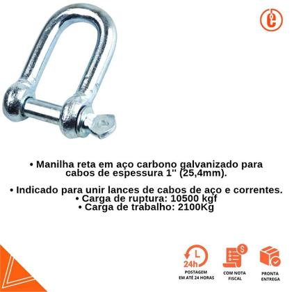 Imagem de Manilha Reta Com Pino Roscado Para Cabo De Aço 1 Pol. 2100kg Starfer