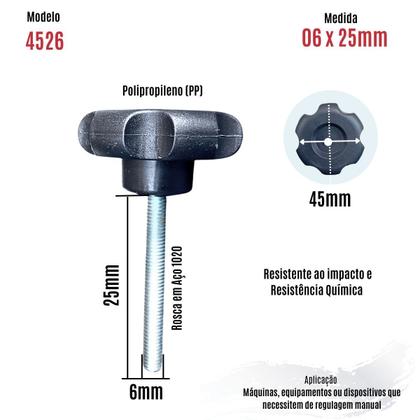 Imagem de Manípulo Macho Margarida Plastico 4526 Rosca M6 x 25mm 10 Un