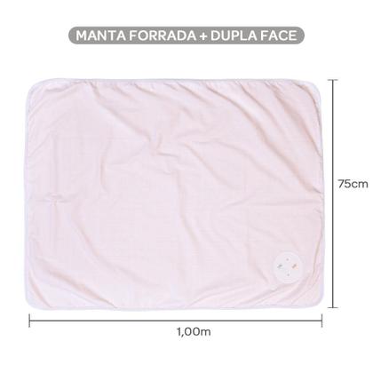 Imagem de Manta Bebê Bordada Dupla Face 100x75cm Forro Flanelado 100% Algodão 150 fios