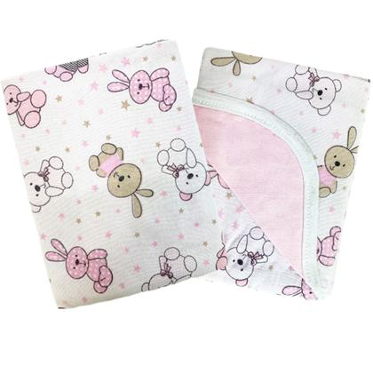 Imagem de Manta Bebê Dupla Face 90x90cm Malha 100% Algodão Estampada Com Viés Mantinha