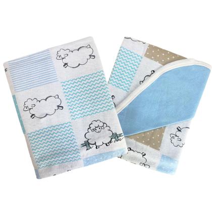 Imagem de Manta Bebê Dupla Face 90x90cm Malha 100% Algodão Estampada Com Viés Mantinha