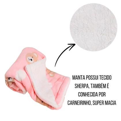 Imagem de Manta Cobertor Bebê Infantil Microfibra c/ Sherpa Antialérgico Menor Preço Mantinha Soft