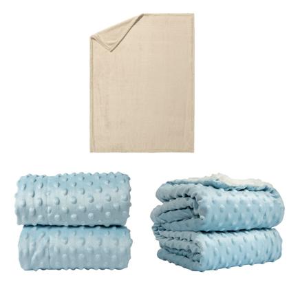 Imagem de Manta Cobertor Kit 3 pçs c/ 1 Comfy Bege 2 Pipoquinha Azul