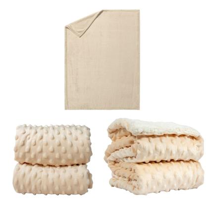 Imagem de Manta Cobertor Kit 3 pçs c/ 1 Comfy Bege 2 Pipoquinha Bege