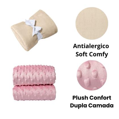 Imagem de Manta Cobertor Kit 3 pçs c/ 1 Comfy Bege 2 Pipoquinha Rosa