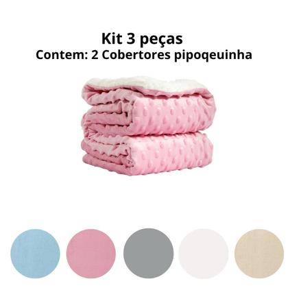 Imagem de Manta Cobertor Kit 3 pçs c/ 1 Comfy Bege 2 Pipoquinha Rosa