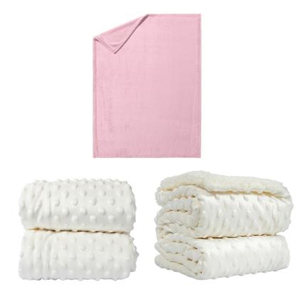 Imagem de Manta Cobertor Kit 3 pçs c/ 1 Comfy Rosa 2 Pipoquinha Branco
