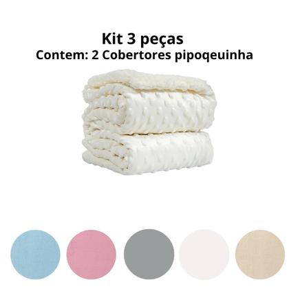 Imagem de Manta Cobertor Kit 3 pçs c/ 1 Comfy Rosa 2 Pipoquinha Branco