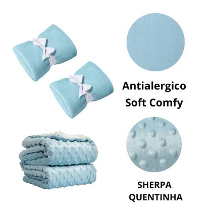 Imagem de Manta Cobertor Kit 3 pçs c/ 2 Comfy Azul e 1 Pipoquinha Azul