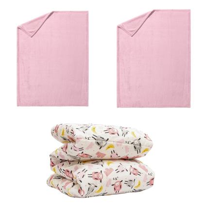 Imagem de Manta Cobertor Kit 3 pçs c/ 2 Comfy Rosa 1 Edredom Ovelhinha