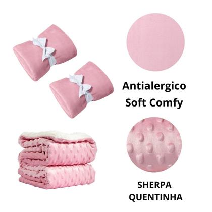 Imagem de Manta Cobertor Kit 3 pçs c/ 2 Comfy Rosa 1 Pipoquinha Rosa