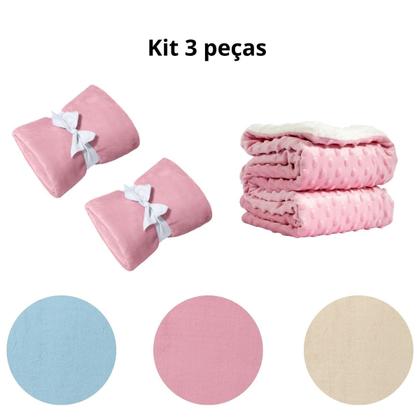 Imagem de Manta Cobertor Kit 3 pçs c/ 2 Comfy Rosa 1 Pipoquinha Rosa
