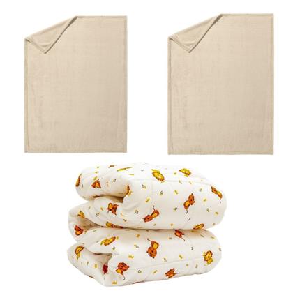 Imagem de Manta Cobertor Kit 3 pçs com 2 Comfy Marfim 1 Edredom Leão