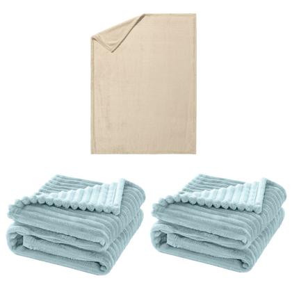 Imagem de Manta Cobertor Kit 3 peças com 1 Comfy Marfim 2 Wave Azul