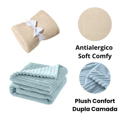 Imagem de Manta Cobertor Kit 3 peças com 1 Comfy Marfim 2 Wave Azul