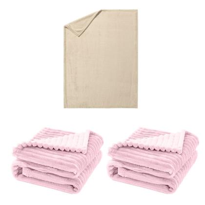 Imagem de Manta Cobertor Kit 3 peças com 1 Comfy Marfim 2 Wave Rosa
