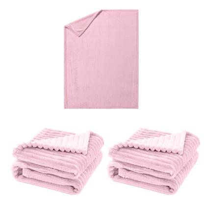 Imagem de Manta Cobertor Kit 3 peças com 1 Comfy Rosa 2 Wave Rosa