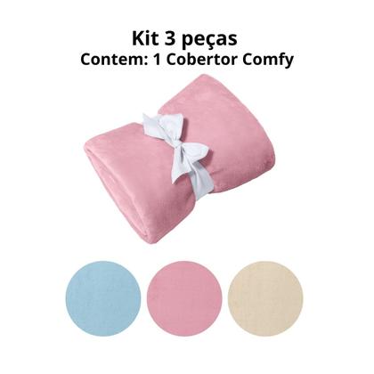 Imagem de Manta Cobertor Kit 3 peças com 1 Comfy Rosa 2 Wave Rosa
