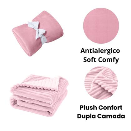 Imagem de Manta Cobertor Kit 3 peças com 1 Comfy Rosa 2 Wave Rosa