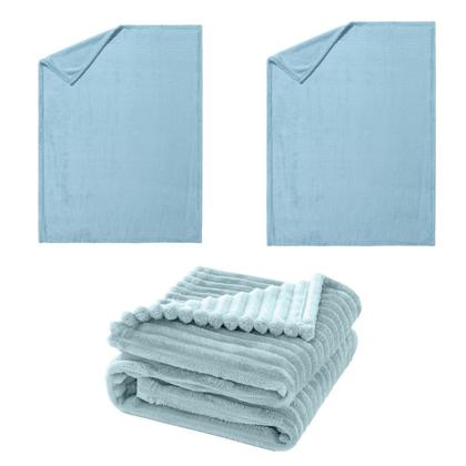 Imagem de Manta Cobertor Kit 3 peças com 2 Comfy Azul 1 Wave Azul