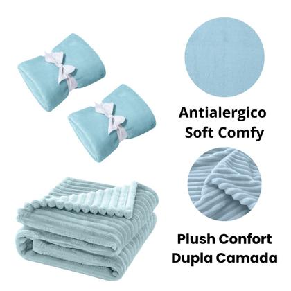 Imagem de Manta Cobertor Kit 3 peças com 2 Comfy Azul 1 Wave Azul
