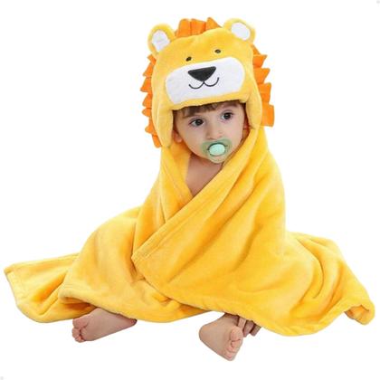 Imagem de Manta Cobertor Toalha de Banho com Capuz para Bebê Criança Lorben Manto Bichinhos Fleece Macio