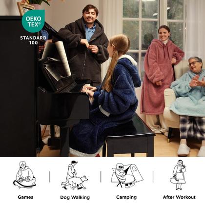 Imagem de Manta com Capuz Bedsure Sherpa Ocean Blue - Adultos e Crianças