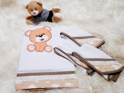 Imagem de Manta de Bebê Cueiro + Fraldinhas de Boca 100 Algodão com Bordado