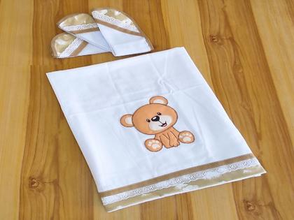 Imagem de Manta de Bebê Cueiro + Fraldinhas de Boca 100 Algodão com Bordado