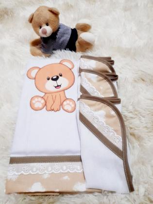 Imagem de Manta de Bebê Cueiro + Fraldinhas de Boca 100 Algodão com Bordado