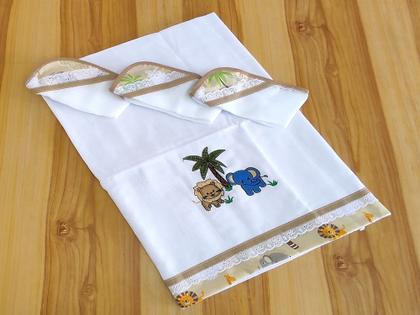 Imagem de Manta de Bebê Cueiro + Fraldinhas de Boca 100 Algodão com Bordado