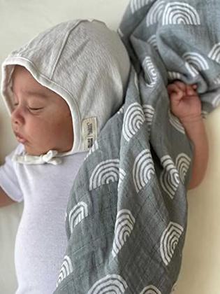 Imagem de Manta de Musselina de Algodão 100% Orgânica Sage Green Rainbow Baby Swaddle Set Recém-nascida Garota Unisex Neutra Boho Vintage Cobertor de Imagem Mensal