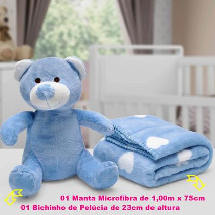 Imagem de Manta e Bichinho Pelúcia Buettner Baby Microfibra Urso Azul