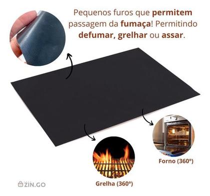 Imagem de Manta Grill Antiaderente P/ Chapa Grelha Churrasqueira Forno
