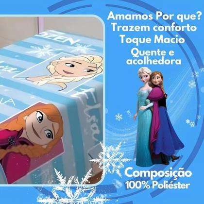 Imagem de Manta Infantil Frozen Disney Jolitex Para Criança Menina Feminino Solteira Com Cinta Microfibra Azul