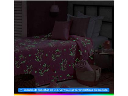 Imagem de Manta Jolitex Solteiro Soft Unicórnio Brilha no Escuro Rosa