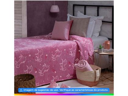 Imagem de Manta Jolitex Solteiro Soft Unicórnio Brilha no Escuro Rosa