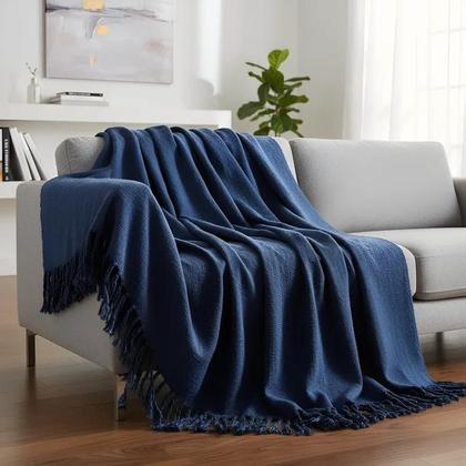 Imagem de Manta Para Sofá Em Algodão Azul Mesclado Gigante 2,40 X 1,80