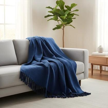 Imagem de Manta Para Sofá Em Algodão Azul Mesclado Gigante 2,40 X 1,80