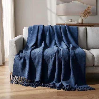 Imagem de Manta Para Sofá Em Algodão Azul Mesclado Gigante 2,40 X 1,80