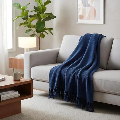 Imagem de Manta Para Sofá Em Algodão Azul Mesclado Gigante 2,40 X 1,80