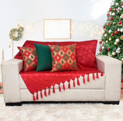 Imagem de Manta Para Sofá Modelo Natal Tradicional com 3 capas de Almofada 45x45