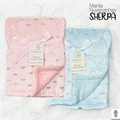 Imagem de Manta Sherpa Dupla Face Nuvenzinhas Bebê Cobertor Microfibra