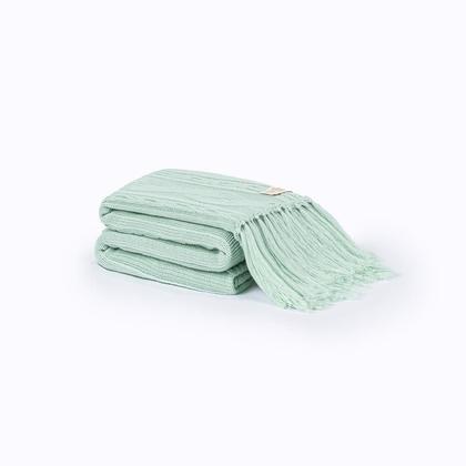 Imagem de Manta Sofa Sala Cama Solteiro Tricot Com Franja Pequim Menta