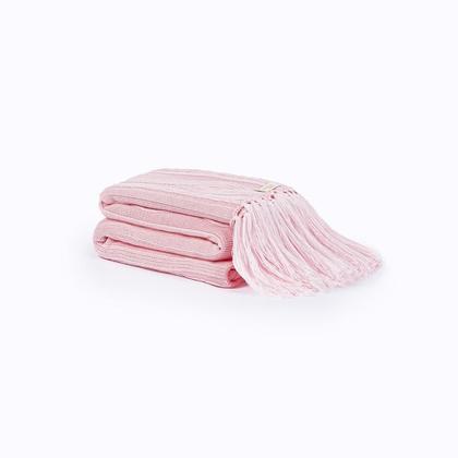 Imagem de Manta Sofa Sala Cama Solteiro Tricot Com Franja Pequim Rosa