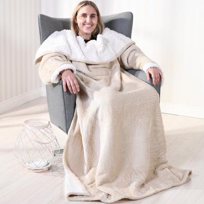 Imagem de Manta TV com Mangas Dupla Face Toque Flannel + Sherpa Lã de Carneiro