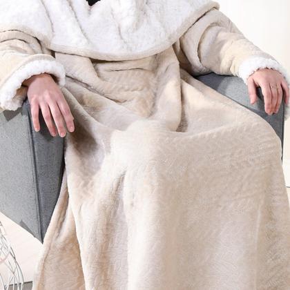 Imagem de Manta TV com Mangas Dupla Face Toque Flannel + Sherpa Lã de Carneiro