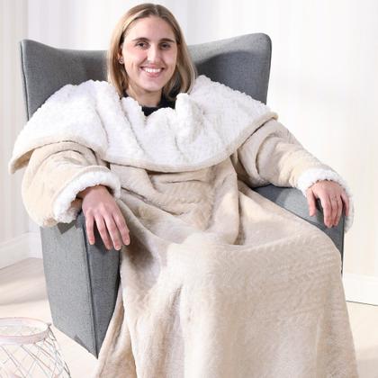 Imagem de Manta TV com Mangas Dupla Face Toque Flannel + Sherpa Lã de Carneiro