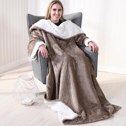 Imagem de Manta TV com Mangas Dupla Face Toque Flannel + Sherpa Lã de Carneiro